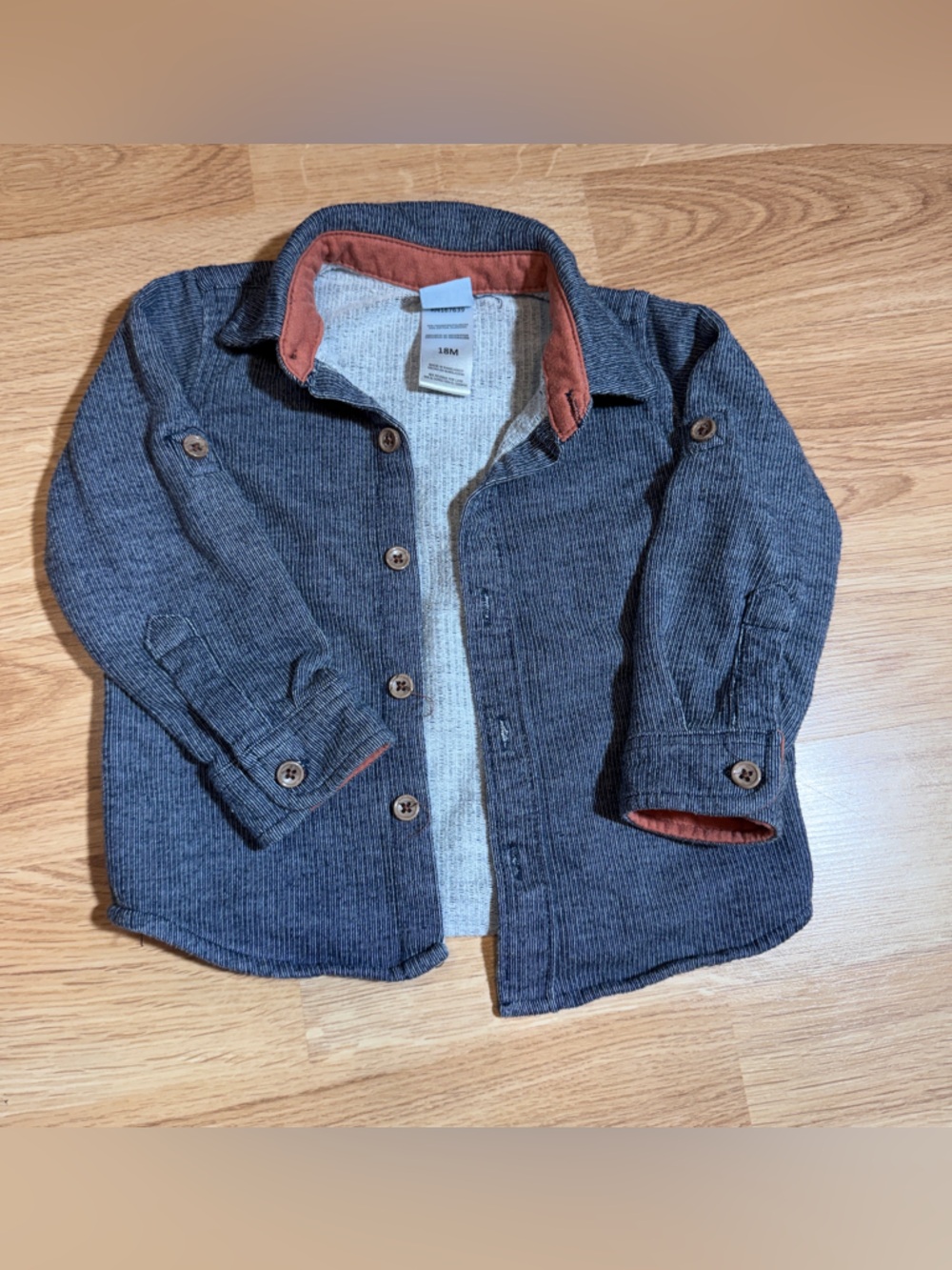 Textured Dark Gray Button-Up Jacket with Rust Trim